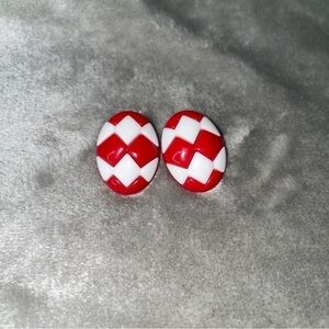 Vintage 1987 Avon Sunsations Red White Oval Pierced Earrings 80s Spectator